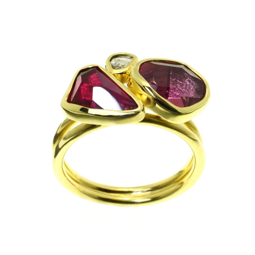Ring, 4ct Red & Pink Tourmaline, 0.18ct Diamond