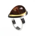 Silver Textured Ring with Pear Rutile Quartz set in 18ct gold