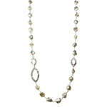 Long Pearl Necklace with Silver Links