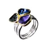 Tanzanite, Blue Topaz and Green Tourmaline Ring