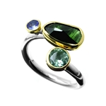 Ring, 2.5ct Green Tourmalines, Tanzanite