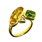 Ring 9ct Heliodore,Peridot, 0.22ct Diamond