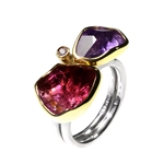 Ring - Red Tourmaline, Amethyst & Diamond