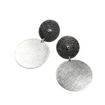 Double Disc Silver Brushed Drop Earrings