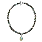 Black Pearl Necklace with Laboradite Pendant