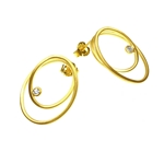 Large Double Loop Gold Earrings with Diamonds