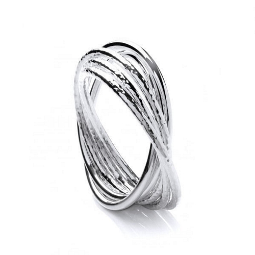 Silver 5 Band Textured Bangle