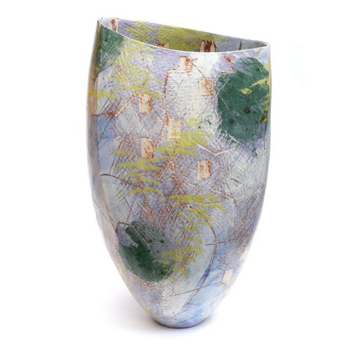 Tall Mauve and Green Spot Vase