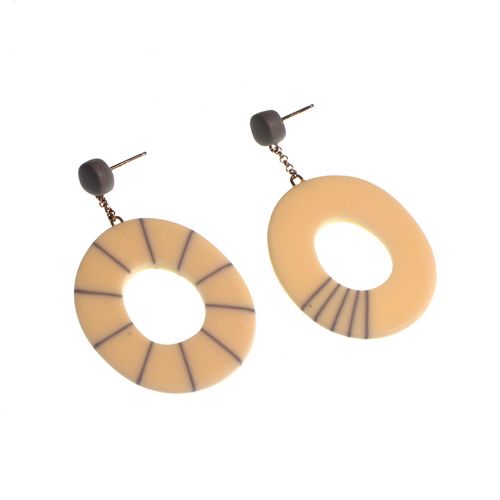 Cream Oval/Stripe Mis-match Earrings