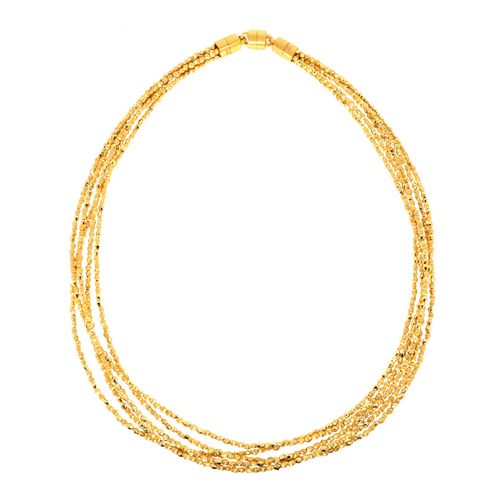 Necklace Five Strand Satin+Polished Nuggets