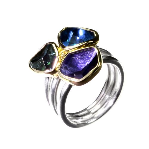 Tanzanite, Blue Topaz and Green Tourmaline Ring