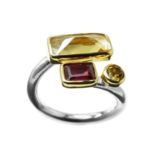 3.5ct Yellow Tourmaline, Garnet & Heliodor Ring