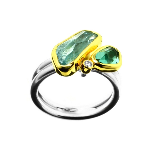 Ring 3.5ct Aquamarine,G.Tourmaline&0.02ct Dia