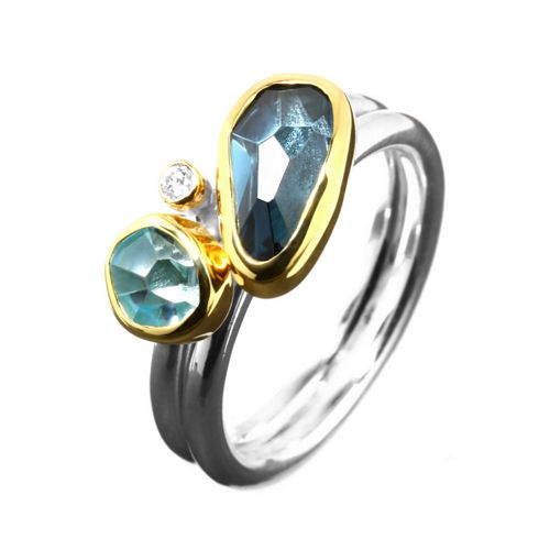 Ring Blue Topaz+Aquamarine+Diamond