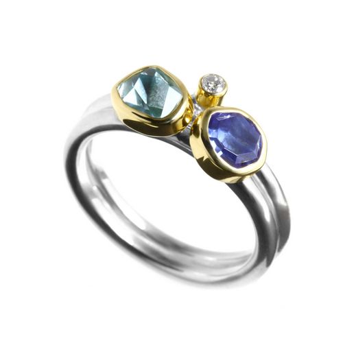Ring, Aquamarine, Tanzanite, Diamond 1.5ct