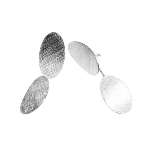 Double Disc Silver Drop Earrings with Scratched Finish