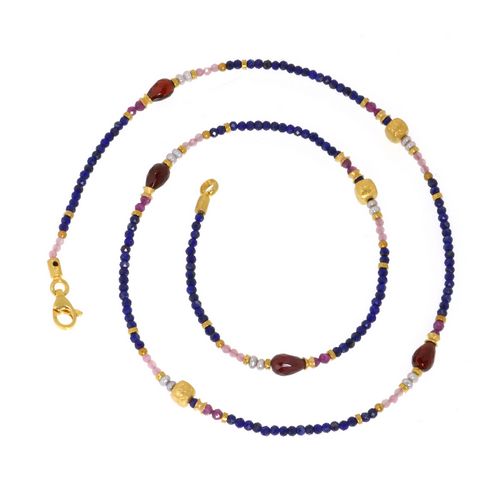 N/L Lapislazuli,Garnet,Rose Tourmaline,Pearls