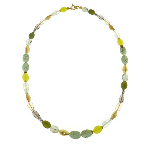 N/L Oval Lemon Chrysoprase,Serpentine,Prenite,Citrine,Smoky Quartz, Grey Pearl