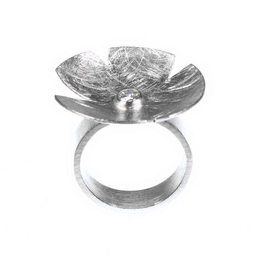 Flower Shaped Silver Ring with Cubic Zirconia