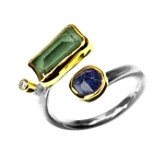 3.5ct Green Tourmaline, Tanzanite and 0.02ct Diamond Ring