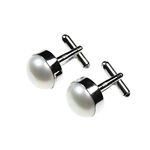 Large Pearl/Silver Cufflink